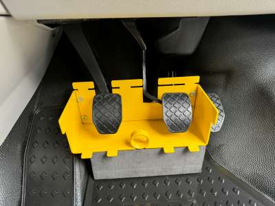 Milenco BC Brake & Clutch Pedal Lock fitted to a VW T6 campervan, providing high-security protection – Protecting Your Investment: Milenco Brake Clutch Pedal Lock For VW T6 Explained