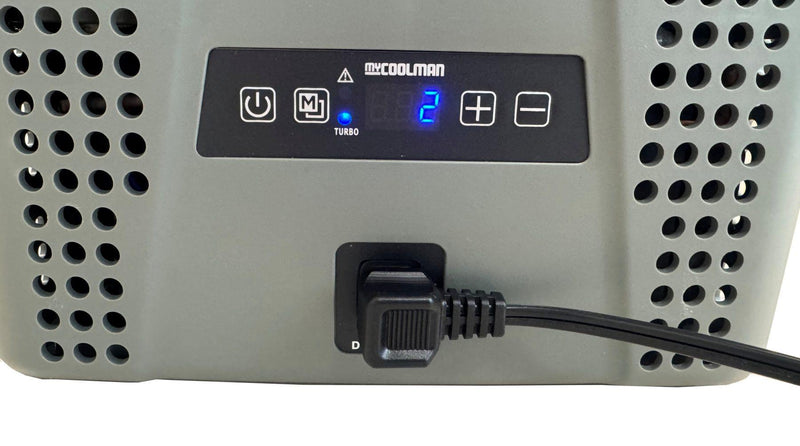 myCOOLMAN 15L Portable Fridge/Freezer with control panel - Milenco myCOOLMAN digital display and battery protection settings on lightweight 12/24V DC and 240V AC compact cooler - My Milenco