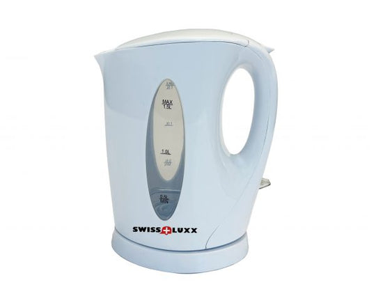 Milenco Swiss Luxx Cordless Kettle – Low-Wattage 1.5 L – White – Caravan/Motorhome - Swiss Luxx low-wattage kettles designed for caravans and motorhomes, providing efficient boiling without overloading hook-ups - My Milenco