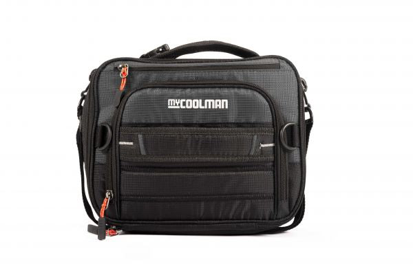 myCOOLMAN Expandable Lunch Box – Insulated Lunch Bag with Zip-Out Capacity – Charcoal/Blue