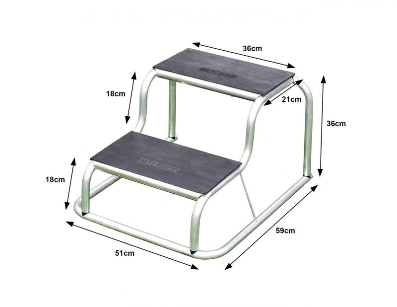 Milenco Aluminium Double Step with Rubber Tread – Non-Slip Caravan & Motorhome Step (360×210mm Tread)