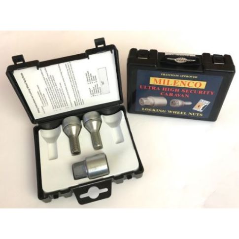 Milenco Locking Wheel Bolts – Caravan Set of 2 | High-Security Anti-Theft Bolts (1 Key) – 0192