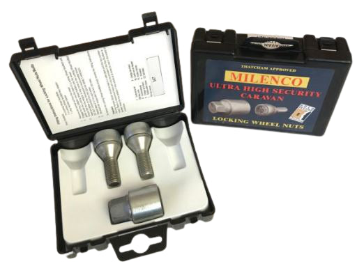 Milenco Bailey Locking Wheel Bolts – Caravan Set of 2 (Fits Bailey 2007-On) | High-Security, Small-Socket, 1 Key – 1397